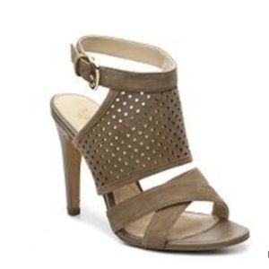 Isola Brown - Taupe Perforated Suede High Heel Sandal Size 8